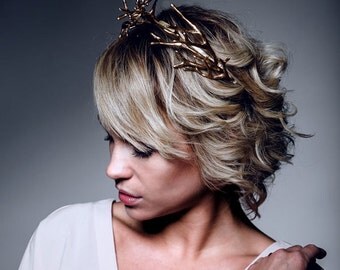 Golden horns-Deer horns - Deer Crown- accessories-Woodland-Horns-Gold-metallic-a modern accessory-high fashion-made of cold porcelain