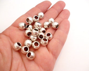 Shiny Silver Large Hole Metal Beads_PP084530R/B_Large Hole Metal Beads Of 8x9 mm_ hole 5 mm_ pack 20 pcs