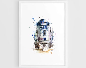 R2D2 Star Wars Movie Poster (R2D2 Art Poster, Star Wars Art, Star Wars Poster) -A3 Wall Art Print Poster of the Original Watercolor Painting