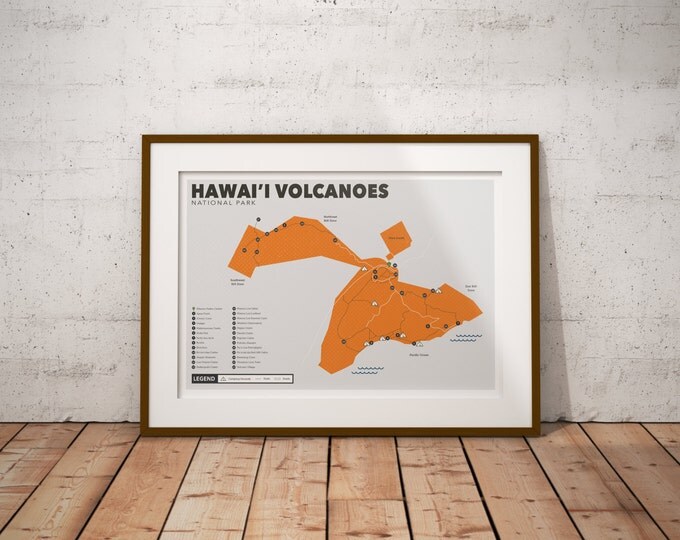 Hawaii Volcanoes National Park Map, Hawaii Volcanoes, Outdoors print, Explorer Wall Print