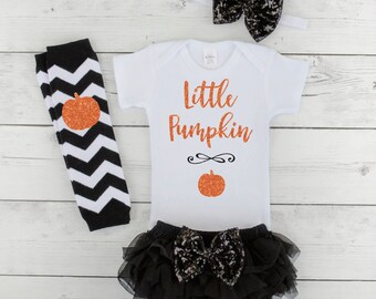 First Halloween Outfit Girl Baby Girl Halloween Costume Little Pumpkin 1st Halloween Girl My First Halloween Costume Baby Girl H048S