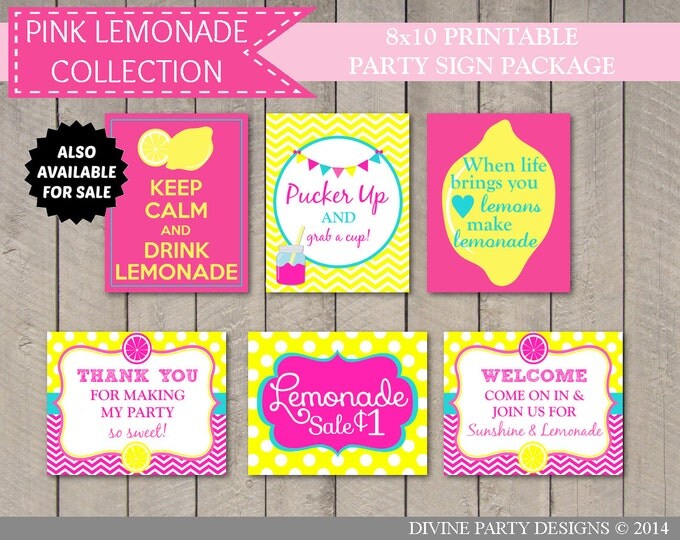 SALE INSTANT DOWNLOAD Editable Pink Lemonade Water Bottle Labels / Printable Diy / Bright Pink Lemonade Collection / Item #416