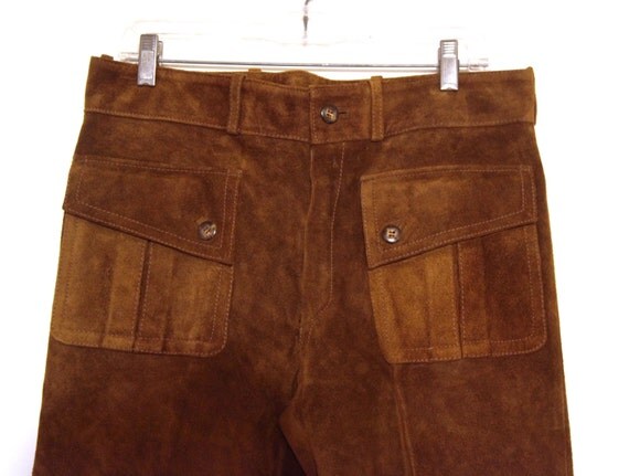 Vintage 70s mens suede pants 34 x 31 brown leather