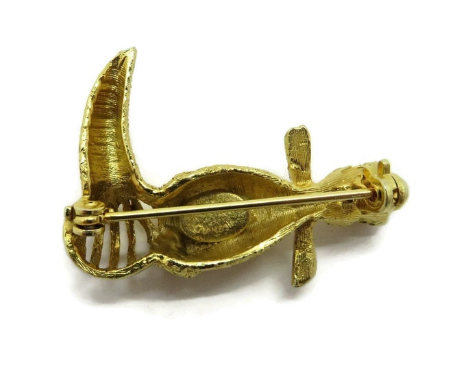 50% OFF Hattie Carnegie Toucan Brooch, Vintage Gold Dust Textured Pin, Signed Carnegie Brooch, Figural Pin