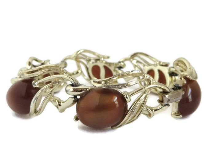 Vintage Lisner Moonglow Bracelet, Gold Tone Brown Moonglow Bracelet, Signed Designer Jewelry