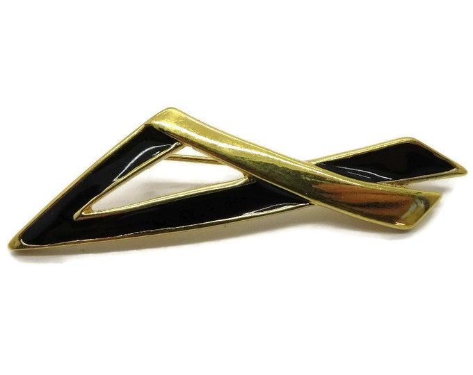 Vintage Monet Black Gold Angled Brooch Pin