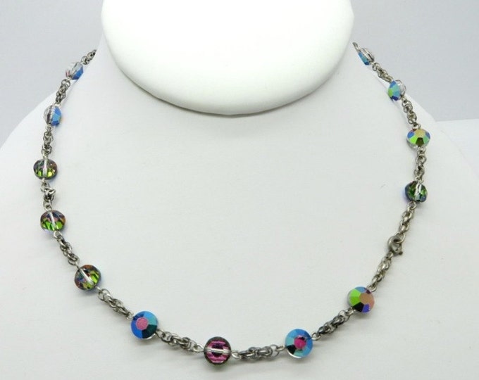 AB Rhinestone Necklace, Vintage Silvertone Necklace, Chain Link Necklace, Rhinestone Choker, Classic Necklace, 16 Inch Necklace