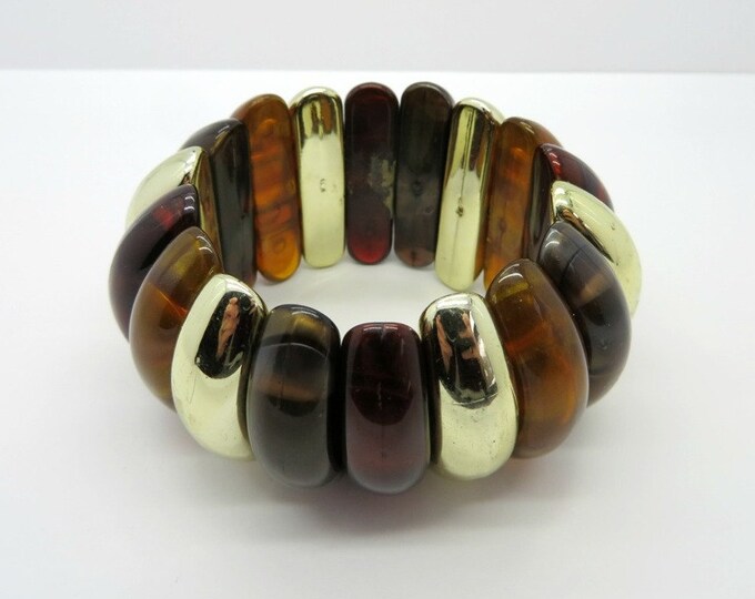 ON SALE! Amber Lucite Bracelet, Vintage Expansion Bracelet, Tortoise Shell, Amber, Silvertone Bracelet, Chunky Bracelet