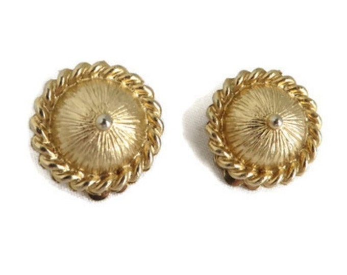 Coro Domed Button Earrings, Vintage Gold Tone Designer Clip-on Earrings, Gift for Her