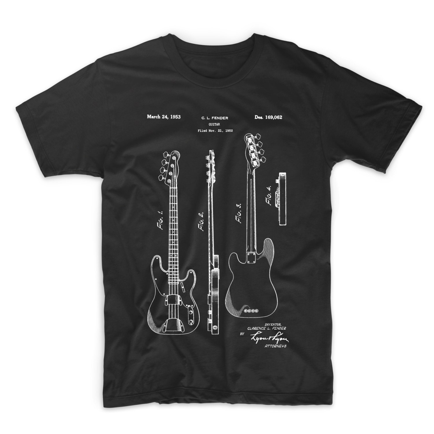 Fender Precision Bass Guitar Patent Shirt Guitarist Musician