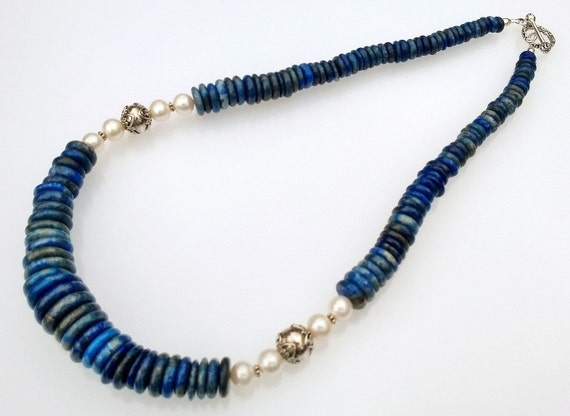 Lapis Necklace, Lapis & Pearl Necklace, Blue Necklace, Pearl Necklace, Lapis Lazuli Necklace