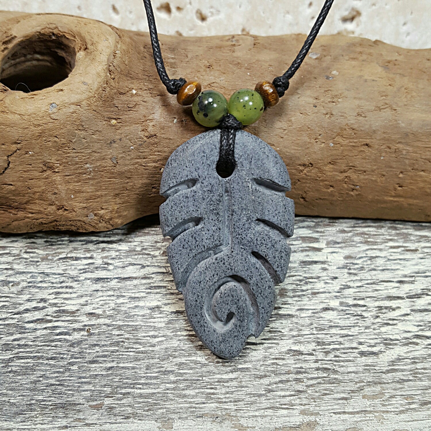 Leaf Necklace carved natural stone leaf pendant nature jewelry