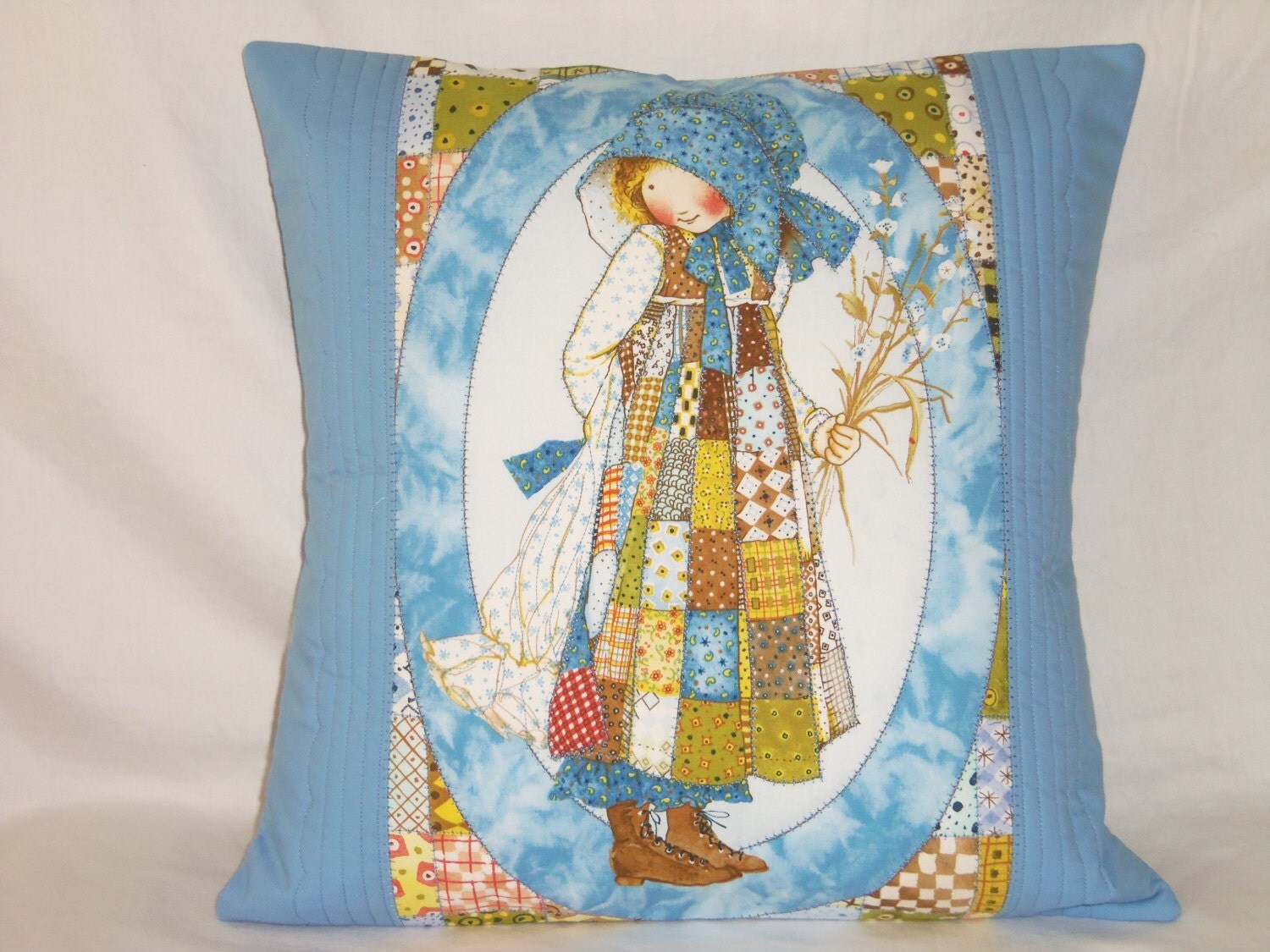 16X16 Pillow Sham Child Pillow Blue Cushion Cover Quilted
