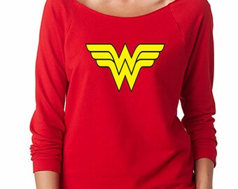 Wonder Woman French Terry Sweatshirt Off the Shoulder Sweatshirt Running Shirt Half Marathon Shirt Marathon shirt Super Hero Shirt