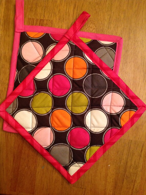 Fabric Potholders Set of 2 Pot Holders Quilted Potholders