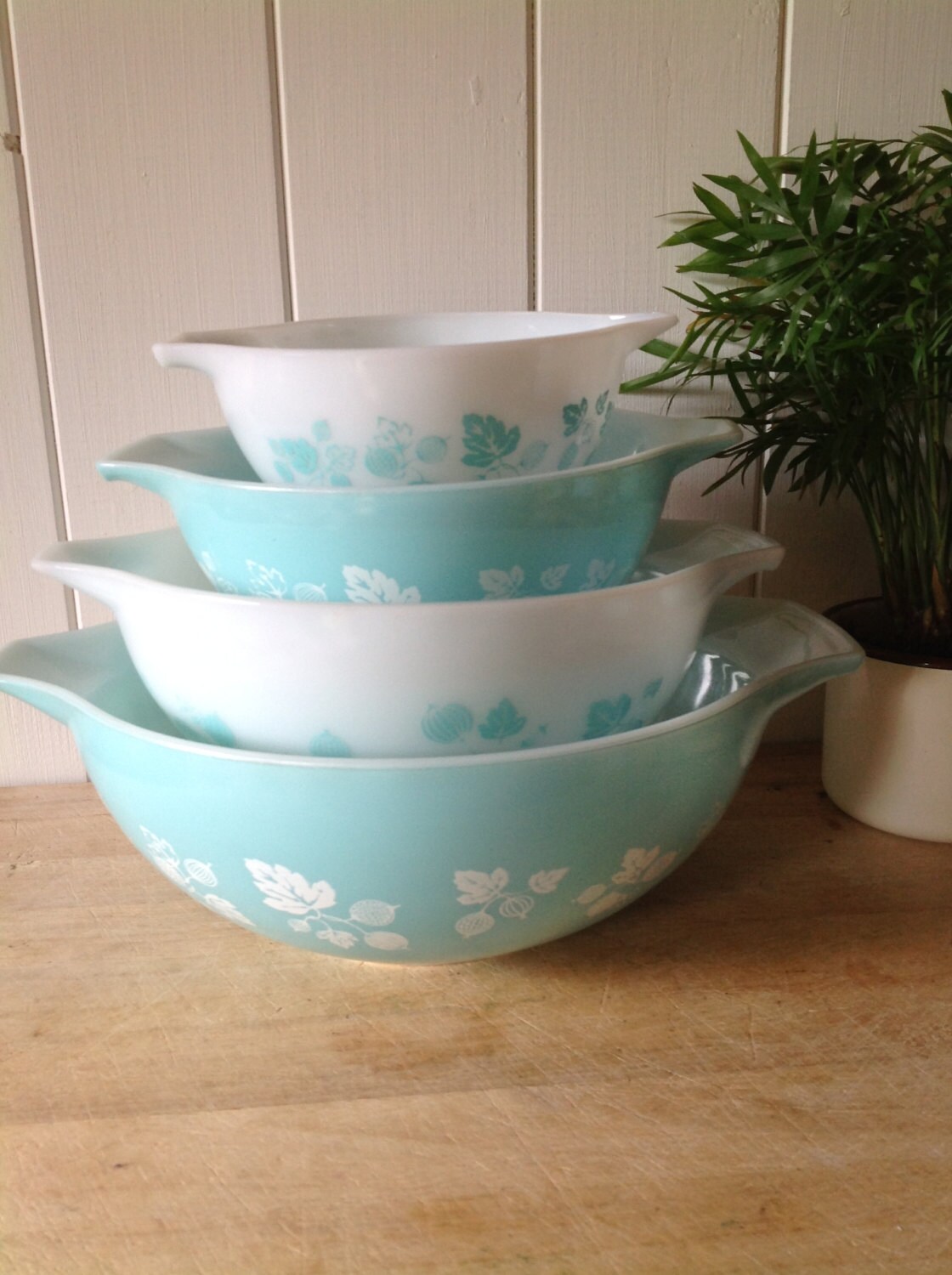 Reserved 1960s JAJ Pyrex Duck Egg Blue Gooseberry
