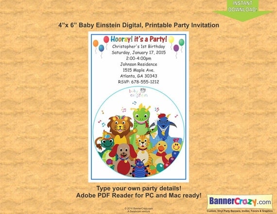 Baby Einstein Birthday Party Invitation Invites 4x6 INSTANT