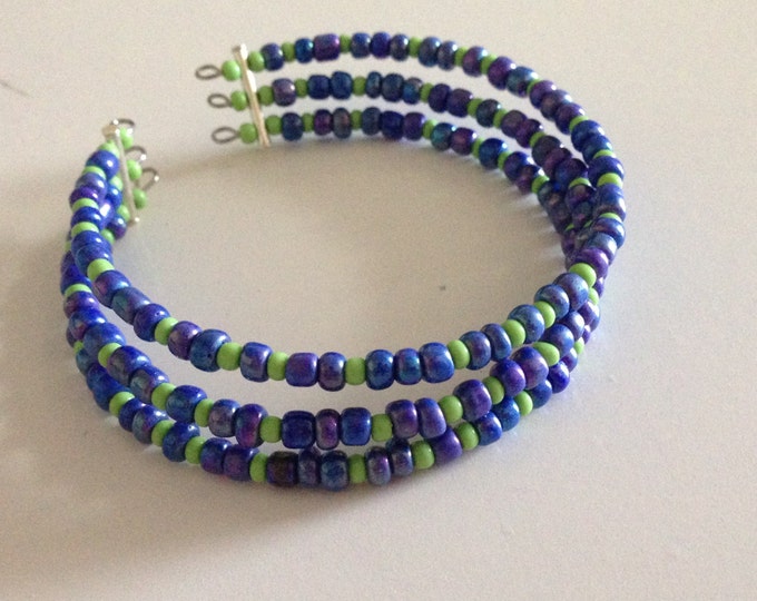 clearance! purple and green glass beaded cuff bracelet