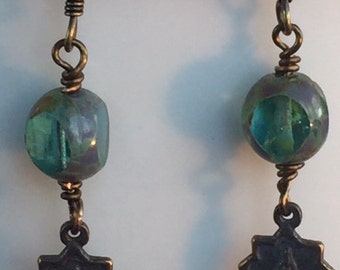 Religious Medal Antique Replica Miraculous Medal Star & Bead Earrings