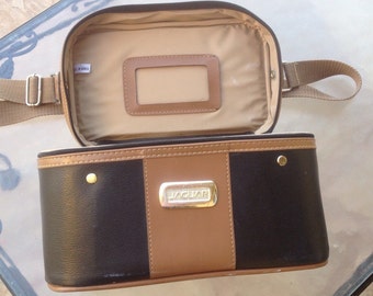 Jaguar Luggage Train Case, Travel Carry On Case, Makeup Case, Piknic Case, Suitcase Navy Blue & Tan, Vintage Luggage, Vegan Travel Case