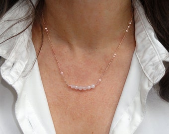 Rose gold rose quartz necklace, Rose gold gemstone necklace, Rose gold necklace, Rose quartz necklace, Bridesmaid gift, Bridesmaid necklace