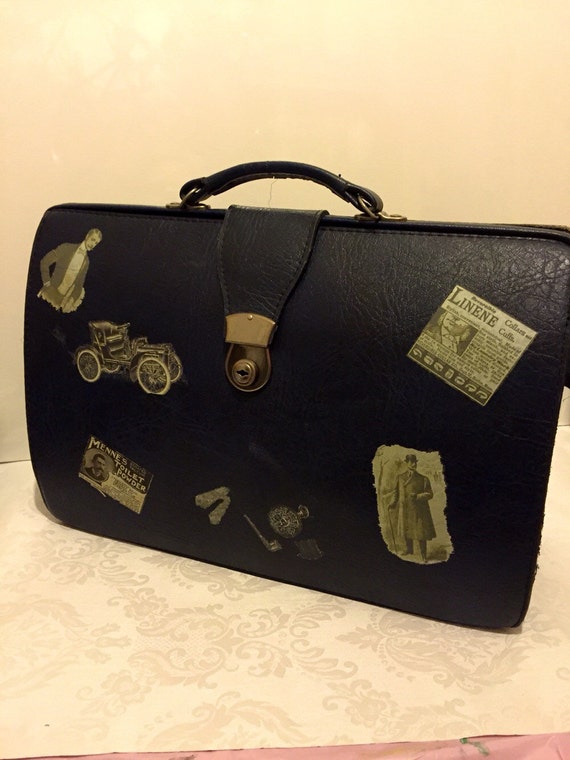 Vintage 1980s Blue Next Briefcase Portfolio Bag With Victorian