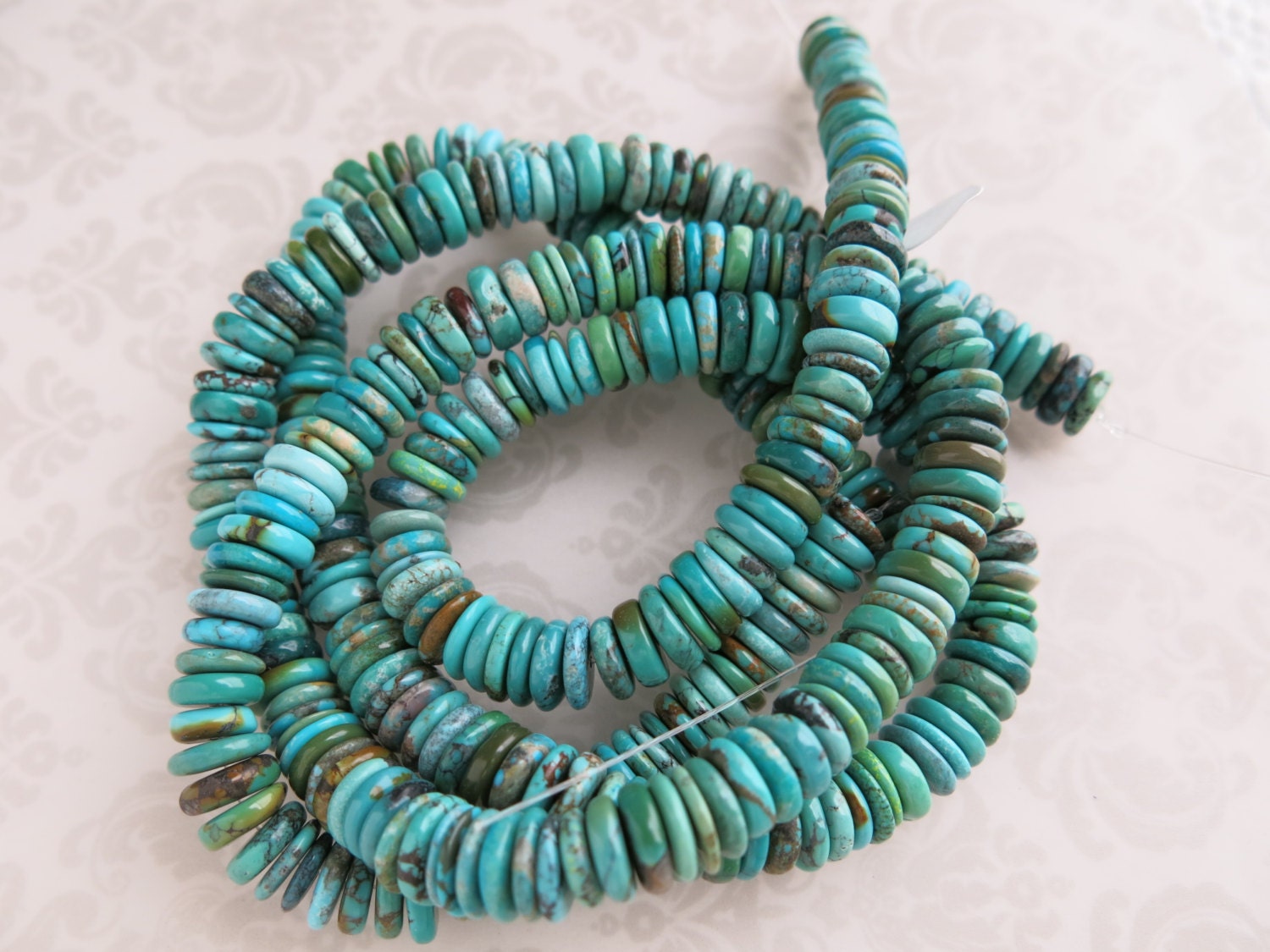Natural Turquoise 8mm Heishi Beads Genuine Turquoise