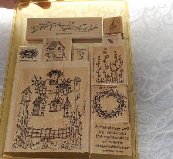 Retired Stampin Up Nellie the Nest Lady stamps 1997 Wood