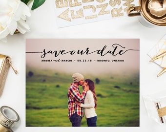 PRINTABLE Save the Date Postcard - Whimsical Handwritten Script Photo Save Our Date Postcard - Photo Save the Date Postcard