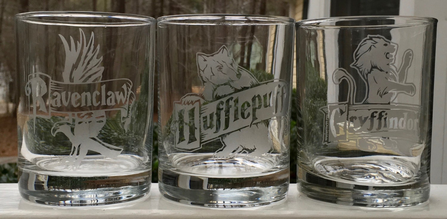 SET OF 4 Small Harry Potter Inspired etched drinking glasses