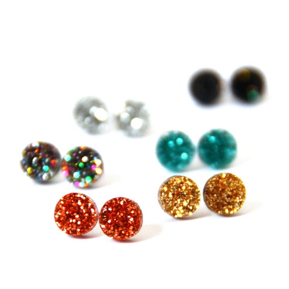 Tiny Glitter Dots Glitter Stud Earrings Copper by blossomandcat