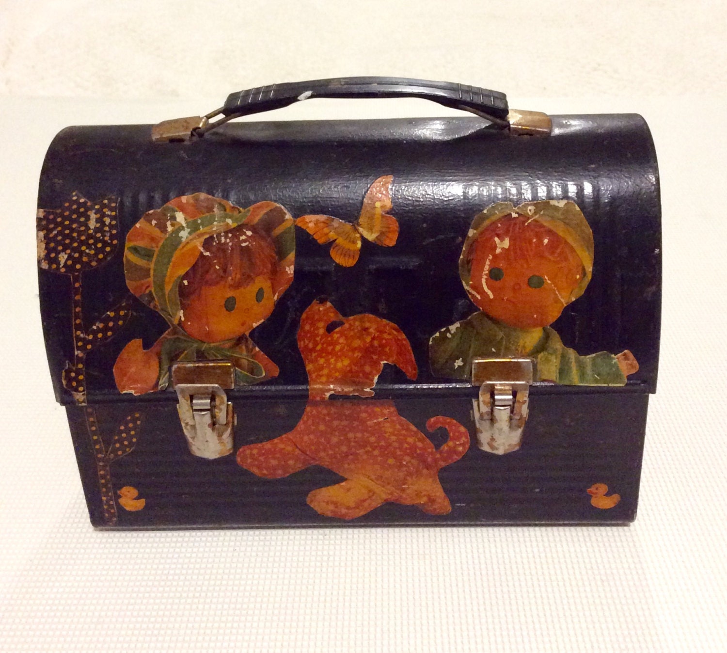 1970's Metal Lunch Box Decorated With Vintage Stickers