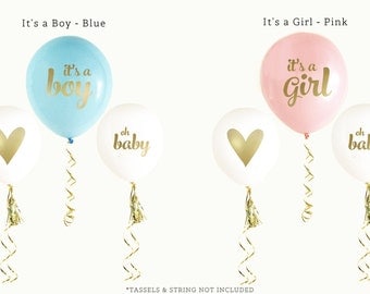Baby Shower Balloons Pink Oh Baby Girl or Blue Oh Baby Boy Balloons SET of 3 Balloons Metallic Gold Ink Gold Foil Decor Gender Reveal Shower