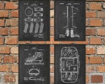 Ice Hockey Patent Print Set Of 4 - Ice Hockey Rink - Ice Hockey Puck - Ice Hockey Stick - Hockey Stick Design - NHL Ice Hockey Gift Idea