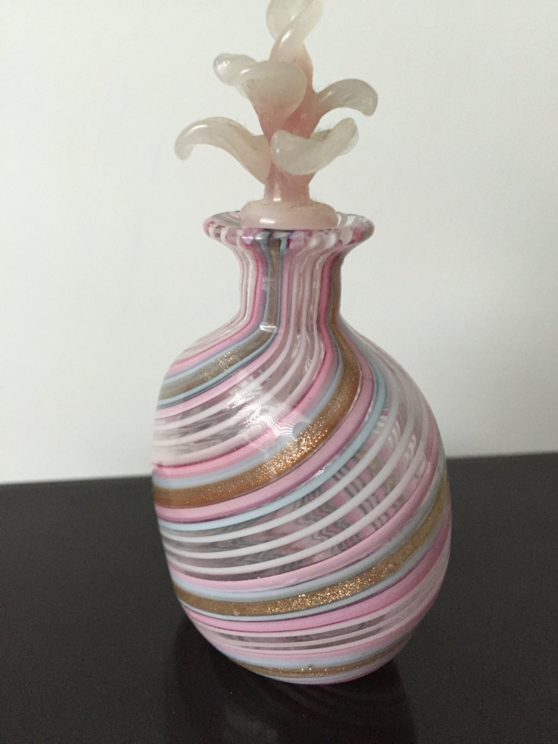 Glass Perfume Bottle Vintage Hand Blown Glass Pink