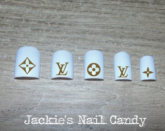 Louis Vuitton Inspired LV Nail Decals - Classic Monogram Print - Fashion Logos Icons Symbols Nail Art - 25 Nail Designs