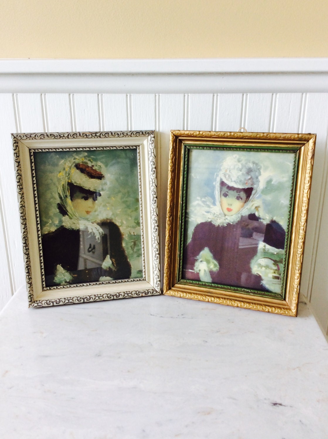 Vintage Pair of Framed Art French Women Ornate Frames