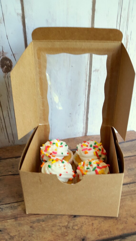 50 Small Kraft Brown Bakery Boxes With Window 4 x