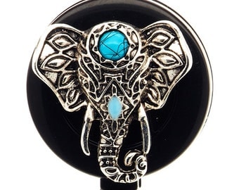 Turquoise Elephant Face ID Badge Reel - Nurse Retractable Badge Holder - SassyBadge - Slide or Alligator Clip