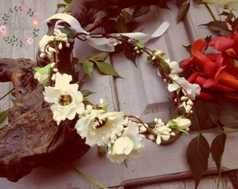 Flower wreath Flower girl Boho wedding flower crown bride baby newborn headband headpiece woodland Bridal shower white bridesmaides ivory