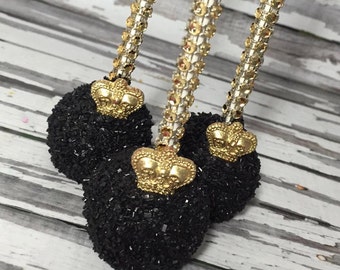 12 Little Prince Black Gold Crown Cake Pops First Communion Baptism Christening Sweets Table Baby Shower Birthday Party Favors