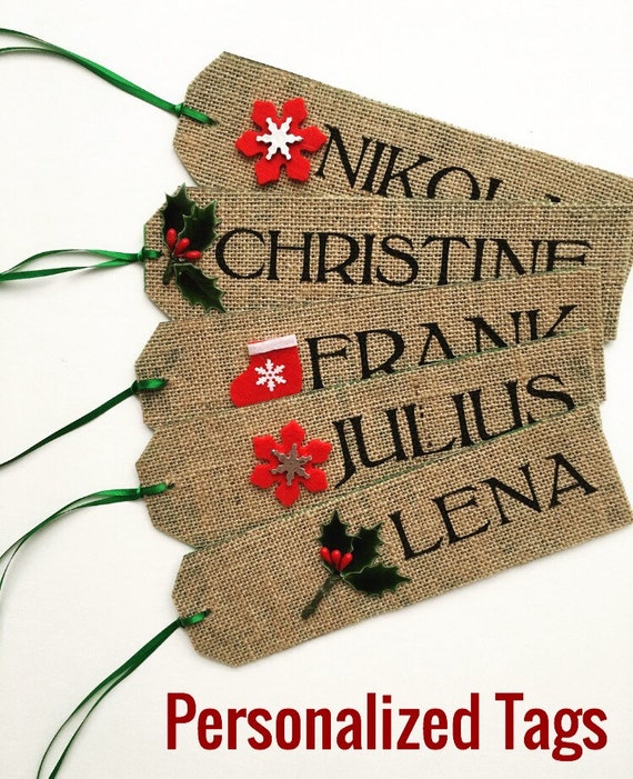 Burlap Christmas Stocking NAME TAG Stocking by