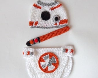 BB-8 Costume Droid Hat And Diaper Cover with Light Saber From Star Wars BB 8 - Newborn Halloween / Cosplay