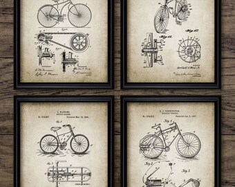 Vintage Bicycle Patent Print Set Of 4 - Bicycle Design - Bicycle Patent - Bicycle Invention - Set Of Four Prints #468 - INSTANT DOWNLOAD