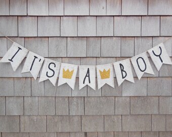 Where the Wild Things Are Baby Shower Decor, Where the Wild Things Are Banner, Its A Boy Banner, Burlap Garland Bunting, Its A Boy Garland