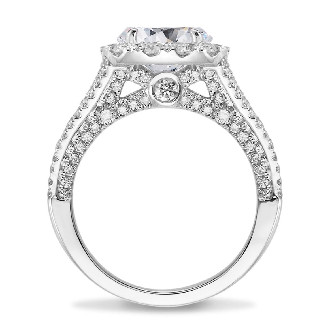 Halo Moissanite & Diamond Engagement Ring by PristineCustomRings