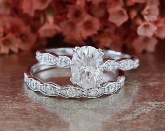 Forever One Moissanite Engagement Ring and Scalloped Diamond