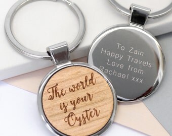 Travel Quote Keyring, The World Is Your Oyster Keyring, Congratulations Gift, Going Away Gift, Leaving Gift, Graduation Gift, Well Done Gift