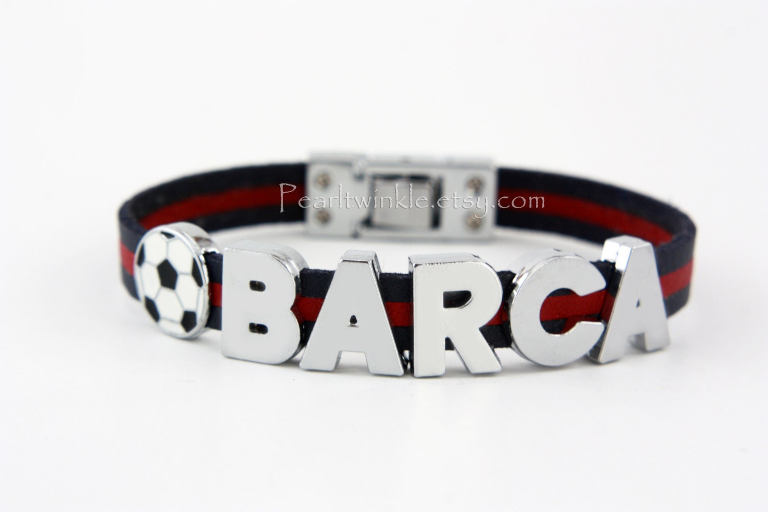 Barcelona Leather Bracelet Soccer Football by PearlTwinkle on Etsy