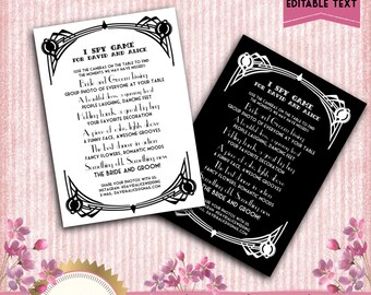 I Spy Wedding Game - Art Deco Great Gatsby Inspired - Black and White - Wedding Sign - EDITABLE TEXT - Microsoft® Word Format